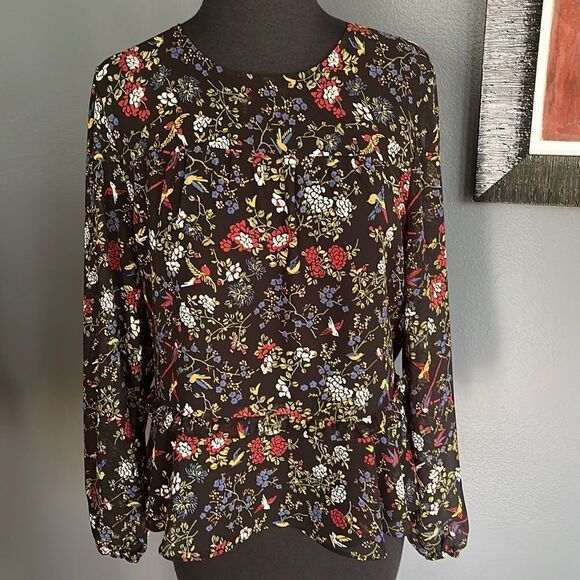 Madewell Sheer-Sleeve Ruffle Peplum Top in Finch Floral. Small. - Picture 4 of 10